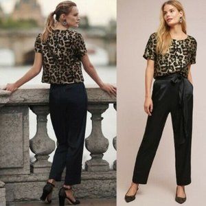 Anthro Ett Twa Teal Satin Tie Waist Pant EUC